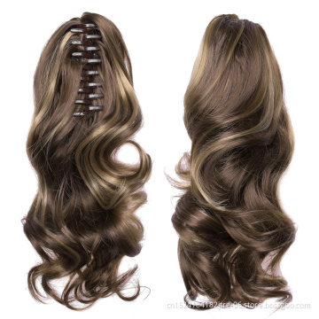 Synthetic Fiber Claw Clip Wavy Ponytail Extensions Long Thick Wave Ponytail Extension Clip In Hair Extensions For Women